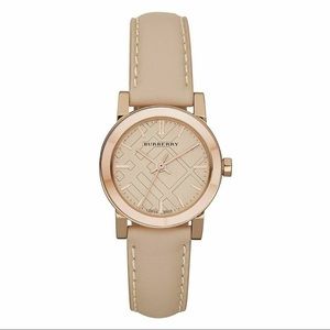 Burberry The City Women's Rose Gold Beige Leather Watch 26mm